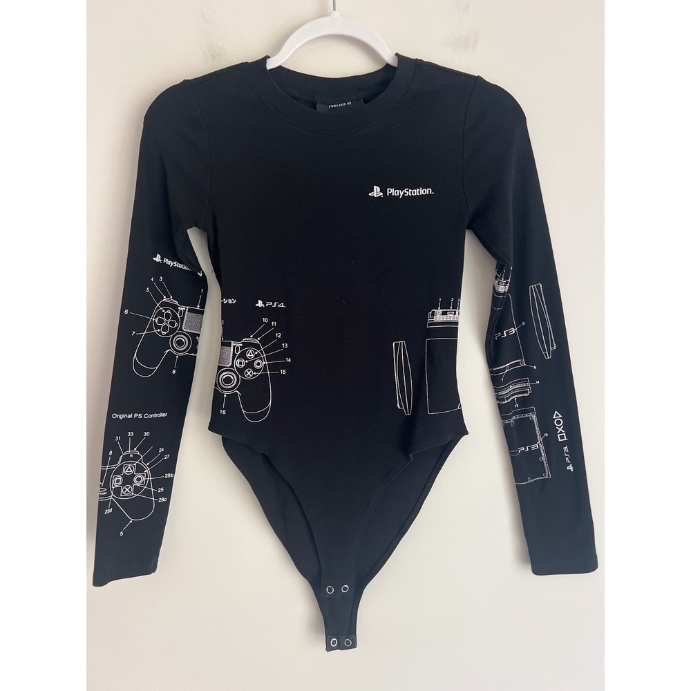 Forever 21 PlayStation Graphic Long Sleeve Bodysuit Black Size M Schematics